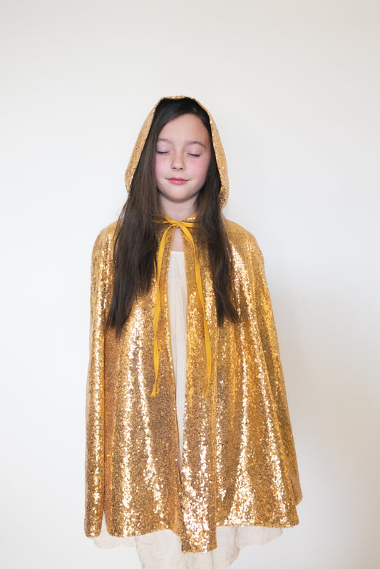Gold sequin cape with a hood