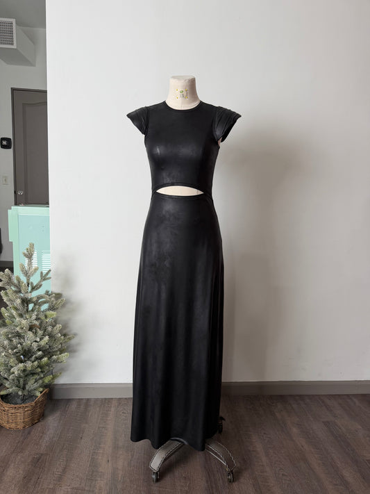 Cut-out black jersey dress with structured shoulders