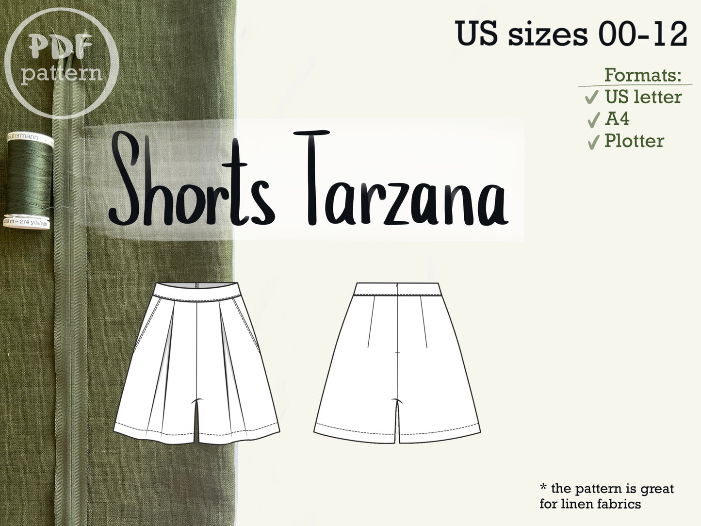 Shorts Tarzana digital sewing pattern